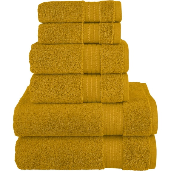 Elegant Comfort Cotton 6-Piece Towel Set, Includes 2 Washcloths, 2 Hand Towels and 2 Bath Towels, 100% Turkish Cotton - Highly Absorbent and Super Soft Towels for Bathroom, Gold