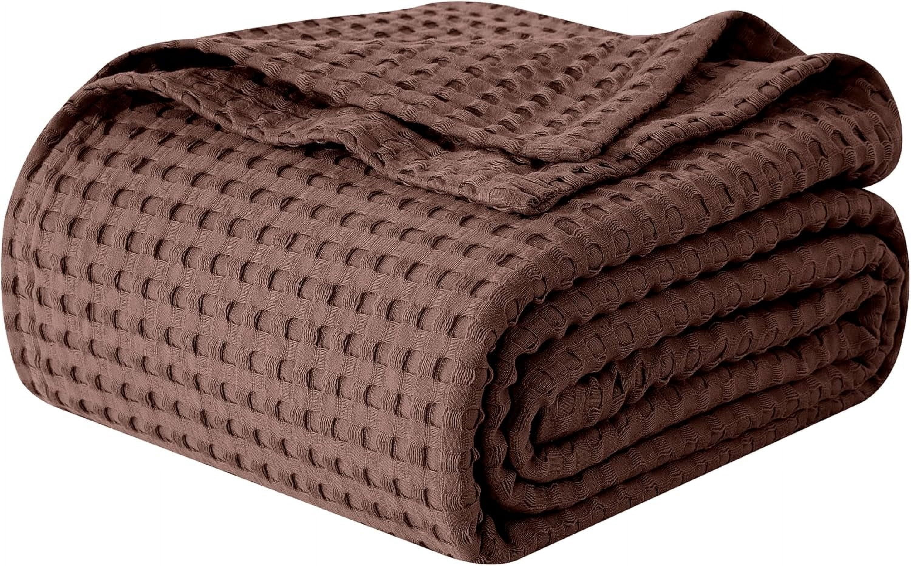 Elegant Comfort Cotton Waffle Blanket, Lightweight All-Season Bed Blanket,Full Size 88x88 Inches, Brown