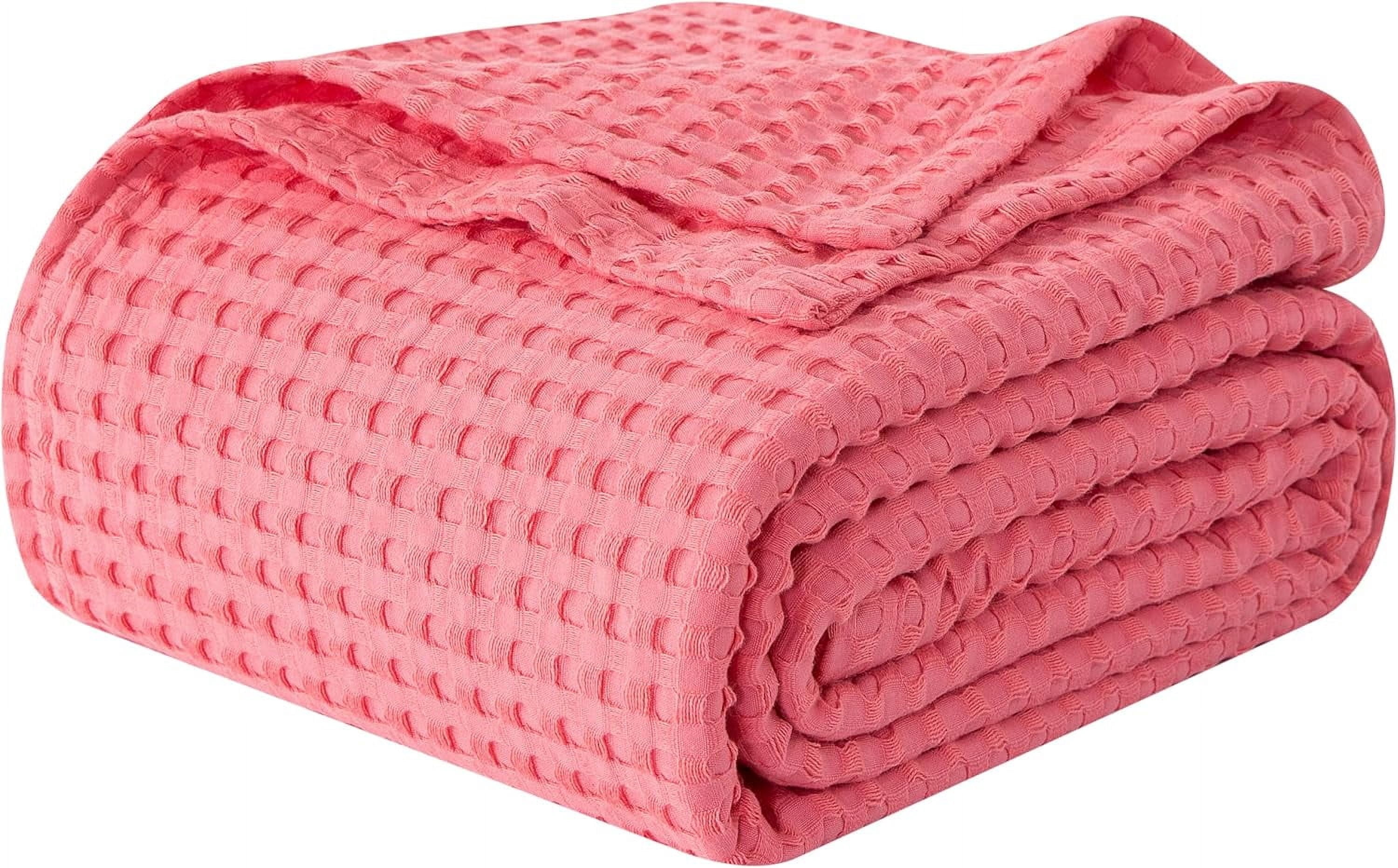 Elegant Comfort Cotton Waffle Blanket, Lightweight All-Season Bed Blanket,Full Size 88x88 Inches, Coral