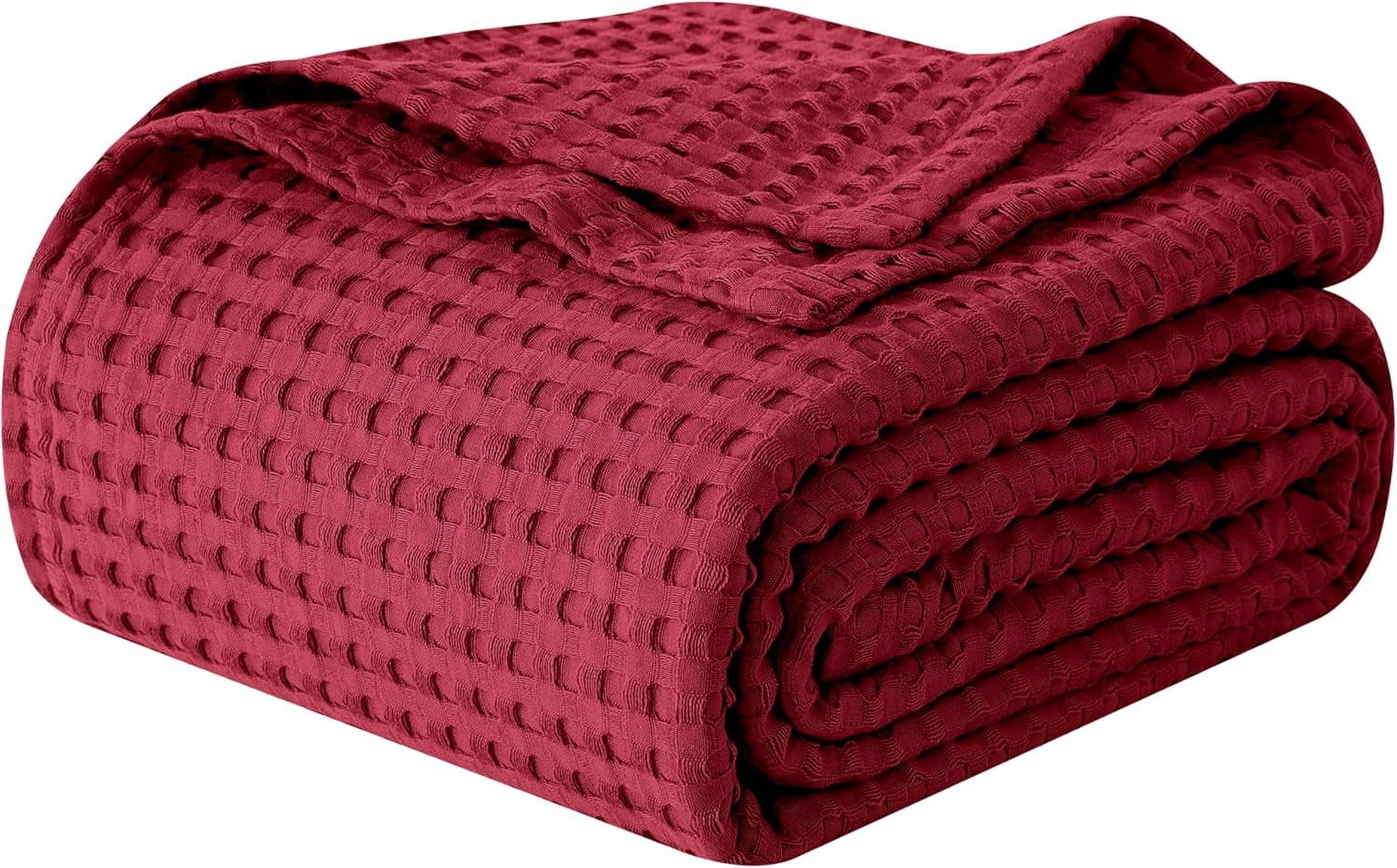 Elegant Comfort Cotton Waffle Blanket, Lightweight All-Season Bed Blanket,King Size 90x108 Inches, Burgundy