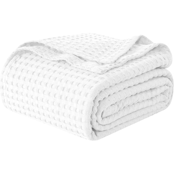 Elegant Comfort Cotton Waffle Blanket, Lightweight All-Season Bed Blanket,King Size 90x108 Inches, White