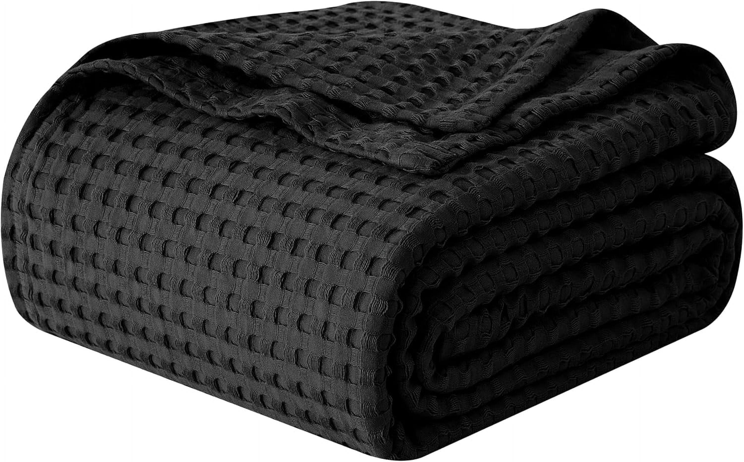 Elegant Comfort Cotton Waffle Blanket, Lightweight All-Season Bed Blanket,Twin Size 68x88 Inches, Black