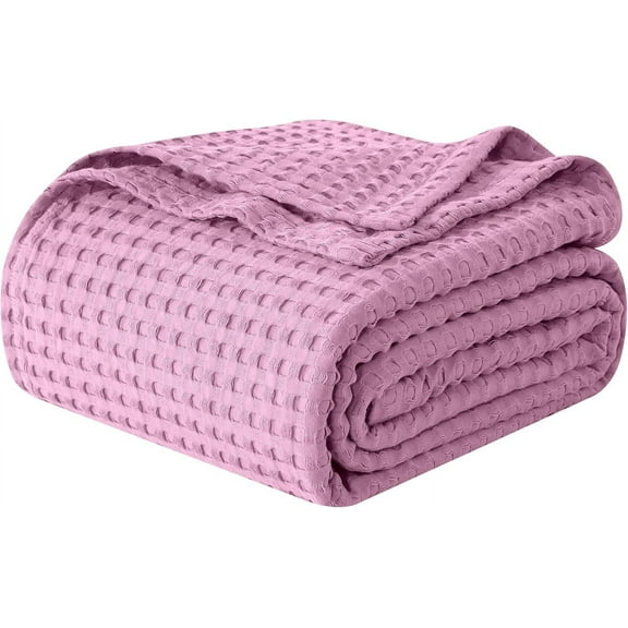 Elegant Comfort Cotton Waffle Blanket, Lightweight All-Season Bed Blanket,Twin Size 68x88 Inches, Lavender