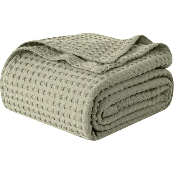 Elegant Comfort Cotton Waffle Blanket, Lightweight All-Season Bed Blanket,Twin Size 68x88 Inches, Sage