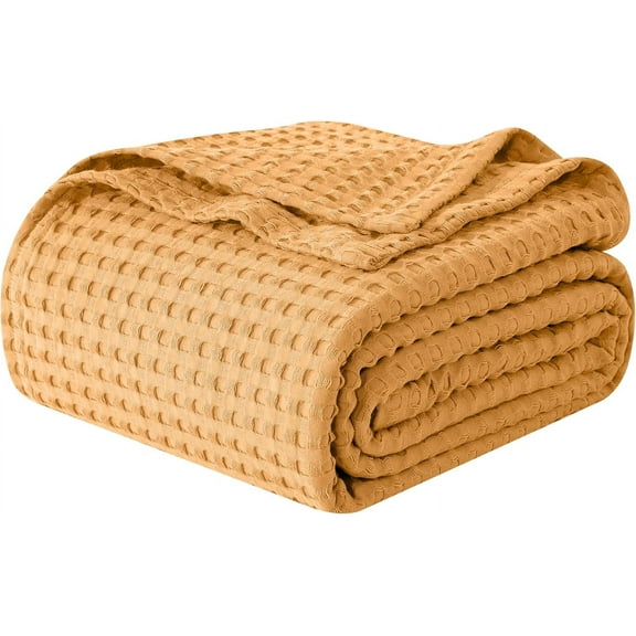 Elegant Comfort Cotton Waffle Blanket, Lightweight All-Season Bed Blanket,TwinXL Size 68x90 Inches, Gold