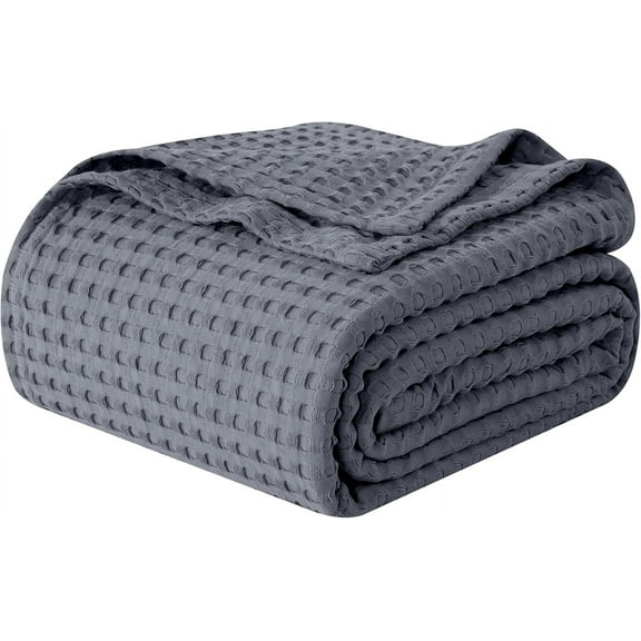 Elegant Comfort Cotton Waffle Blanket, Lightweight All-Season Bed Blanket,TwinXL Size 68x90 Inches, Gray