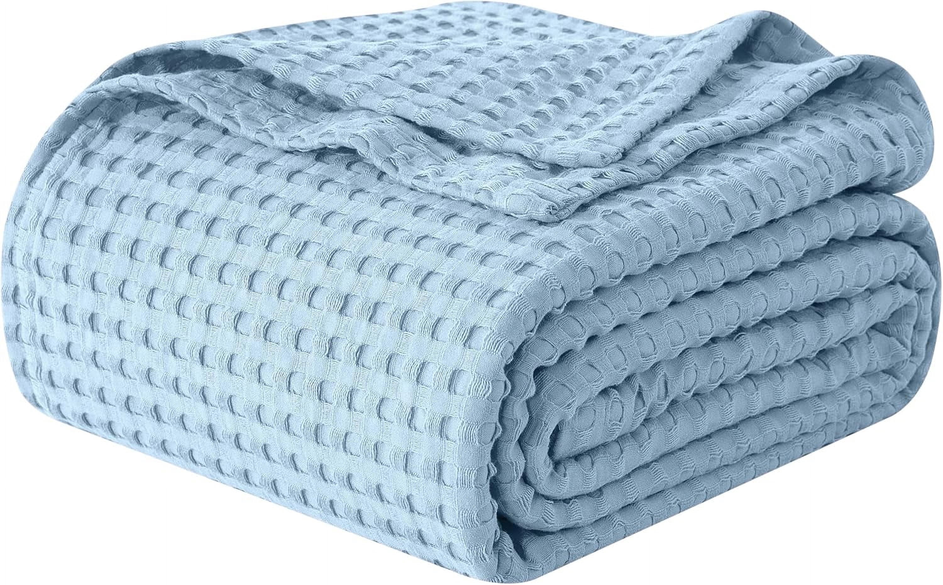 Elegant Comfort Cotton Waffle Blanket, Lightweight All-Season Bed Blanket,TwinXL Size 68x90 Inches, Light Blue