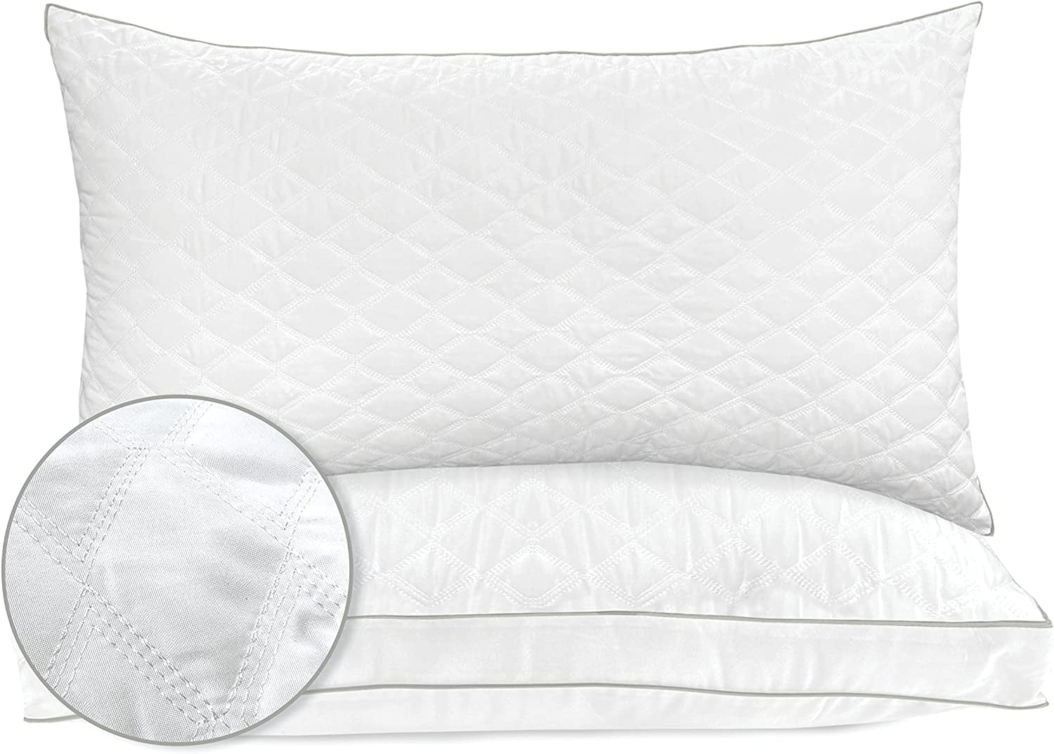 Elegant Comfort Diamond Stiched Hotel Quality Quilted Goose-Down Alternative Plush Bed Pillows, 2-Pack, King, White 2 Count
