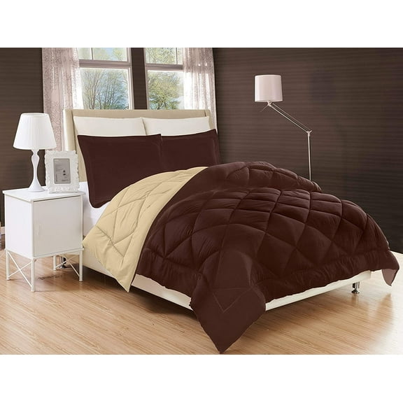 Elegant Comfort Down Alternative Reversible 3pc Comforter Set- Available In A Few Sizes And Colors , King/Cal King, Brown/Cream