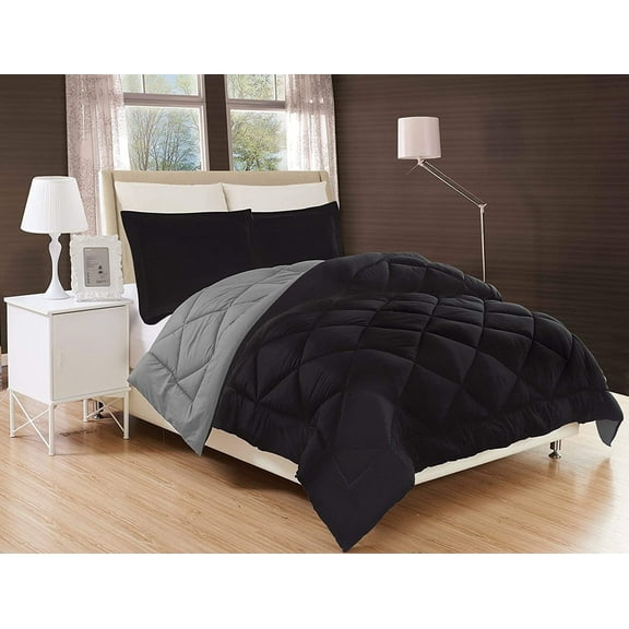 Elegant Comfort Down Alternative Reversible 3pc Comforter Set Twin, Black/Gray
