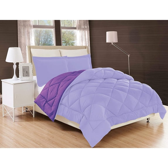 Elegant Comfort Duvet Inserted Reversible 3pc Comforter Set-Full/Queen, Lilac/Purple