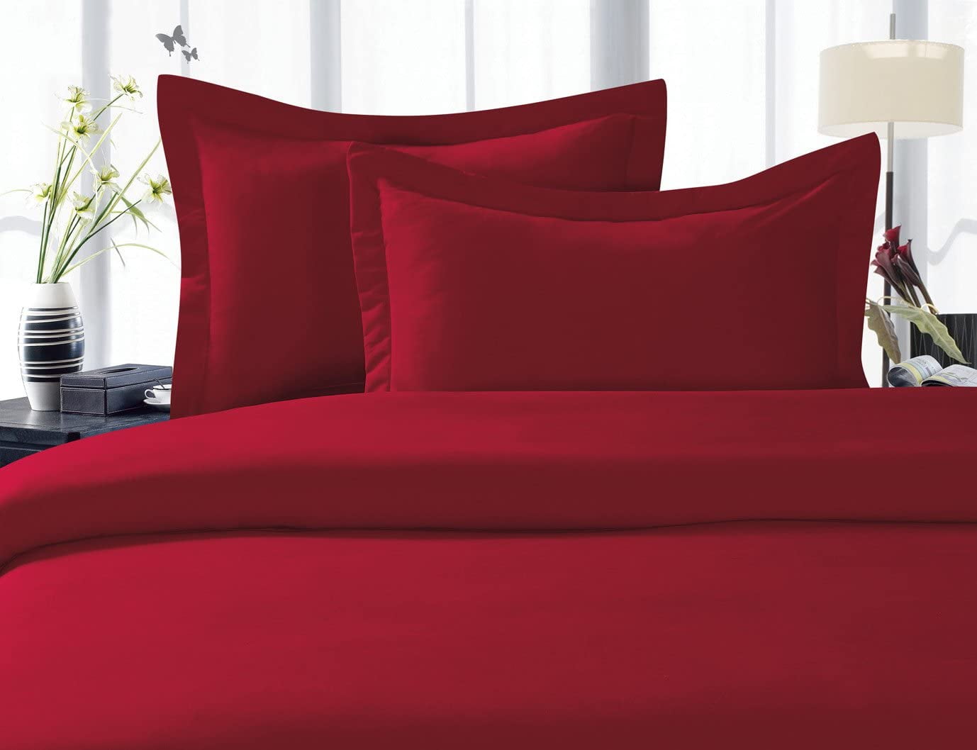 Elegant Comfort, Duvet Set 3 Piece 2 Pillow Shams Full/Queen Burgundy, Solid Print