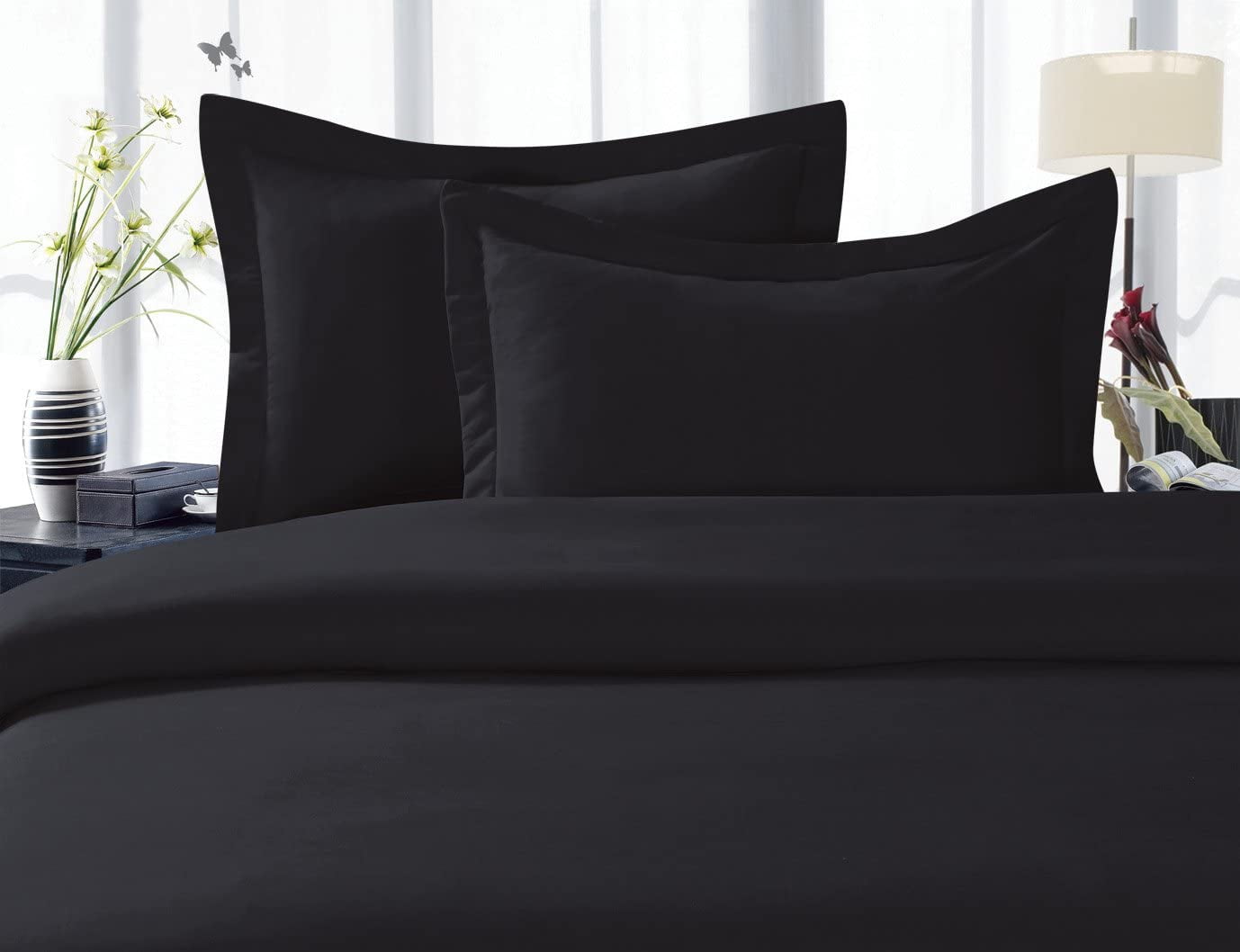 Elegant Comfort, Duvet Set 3 Piece 2 Pillow Shams King/Cal King Black, Solid Print