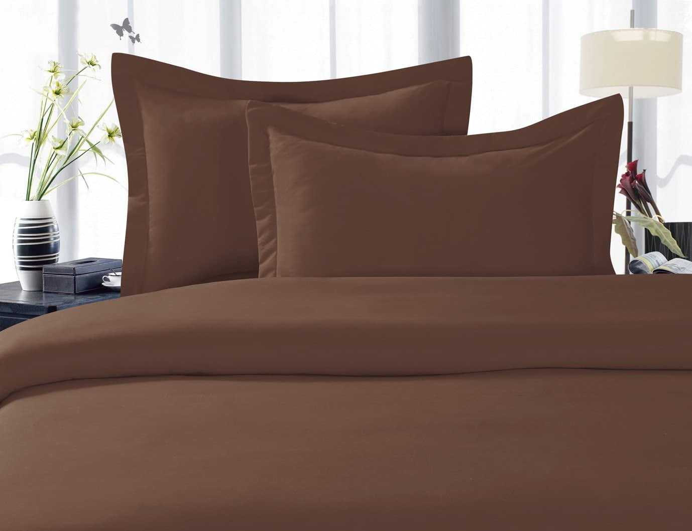 Elegant Comfort, Duvet Set 3 Piece 2 Pillow Shams Twin/Twin XL Chocolate Brown, Solid Print