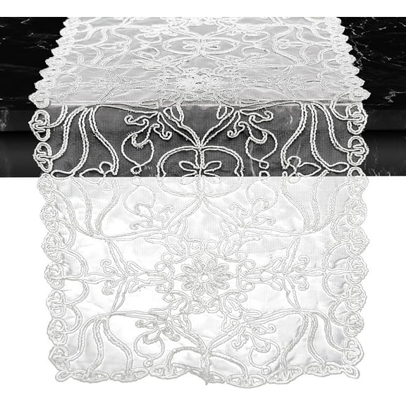 Elegant Comfort Embroidered Ingrid Table Runner, Lace-Style Dresser Scarf for Home and Dining Room, Decorative Tabletop Accent for Kitchen, Indoor, and Outdoor Use, 16 X 20 Inches, White