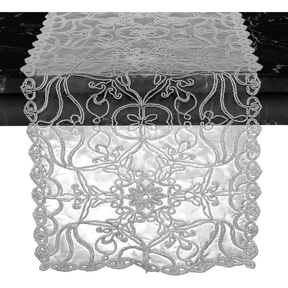 Elegant Comfort Embroidered Ingrid Table Runner, Lace-Style Dresser Scarf for Home and Dining Room, Decorative Tabletop Accent for Kitchen, Indoor, and Outdoor Use, 16 X 20 Inches, Grey