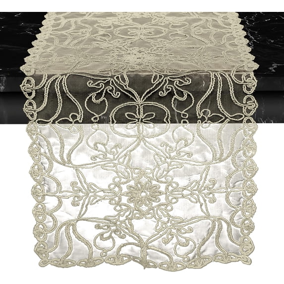 Elegant Comfort Embroidered Ingrid Table Runner, Lace-Style Dresser Scarf for Home and Dining Room, Decorative Tabletop Accent for Kitchen, Indoor, and Outdoor Use, 16 X 20 Inches, Gold