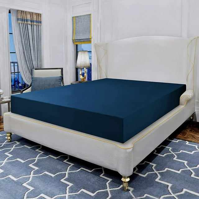 Extra Deep Pocket Fitted Sheet - Ultra-Soft, Wrinkle-Free Microfiber, Fully Elasticized for Mattresses up to 16 Inches, Hotel-Quality, Machine Washable, Full Navy