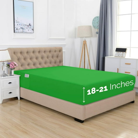 Elegant Comfort Extra Deep Pocket Single Fitted Sheet 18-21 Inch Deep, Wrinkle-Free, Soft, Smart Pocket, Fits High Mattresses, Full, Emerald Green
