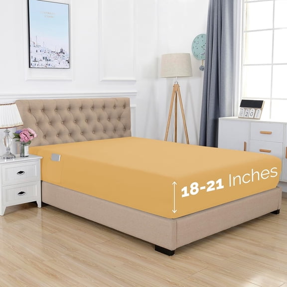 Elegant Comfort Extra Deep Pocket Single Fitted Sheet 18-21 Inch Deep, Wrinkle-Free, Soft, Smart Pocket, Fits High Mattresses, King, Gold
