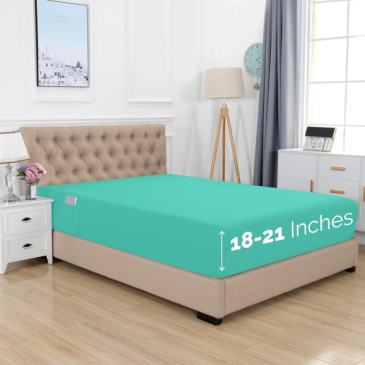 Elegant Comfort 1500 Deep Pocket Fitted Sheet - Queen, Paradise Teal, 18-24 Inch Pocket, Microfiber, Wrinkle-Free, With Side Storage Pockets