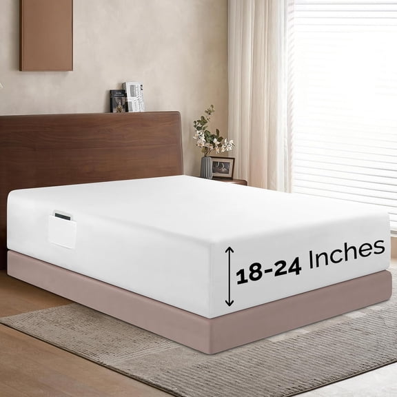 Elegant Comfort Extra Deep Pocket Single Fitted Sheet 18-24 Inch Deep, Wrinkle-Free, Soft, Smart Pocket, Fits High Mattresses, King, White