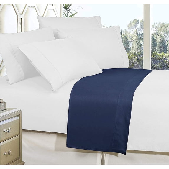 1500 Series Hospitality Flat Sheet 1-Piece Flat Sheet, Soft Top Sheet, 1 Piece Queen, Navy