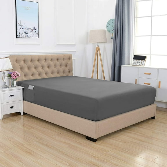 Full Fitted Sheet with Smart Storage Pockets, Extra Deep 18-21 Inch Pocket, Ultra-Soft Wrinkle-Free Microfiber, Elastic Straps - Full Gray
