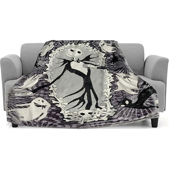 Elegant Comfort Full/Queen Soft Throw Blanket, Reversible Flannel, Cozy and Plush- All Season Lightweight Decorative Blanket, The Nightmare Before Christmas Jack Skellington