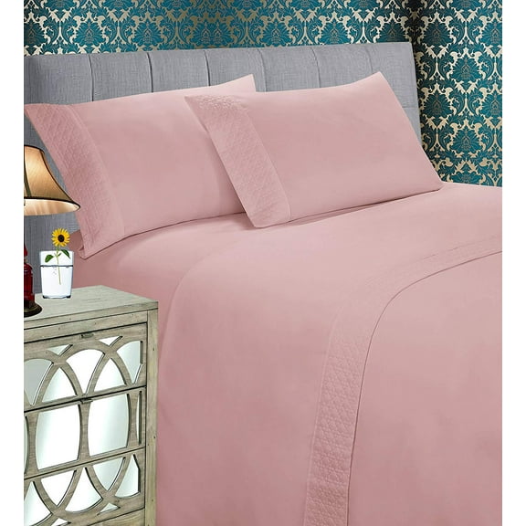 Elegant Comfort 4 Pieces Bed Sheet Set With Flat Fitted and 2 Pillowcases Cal King-Dusty Rose