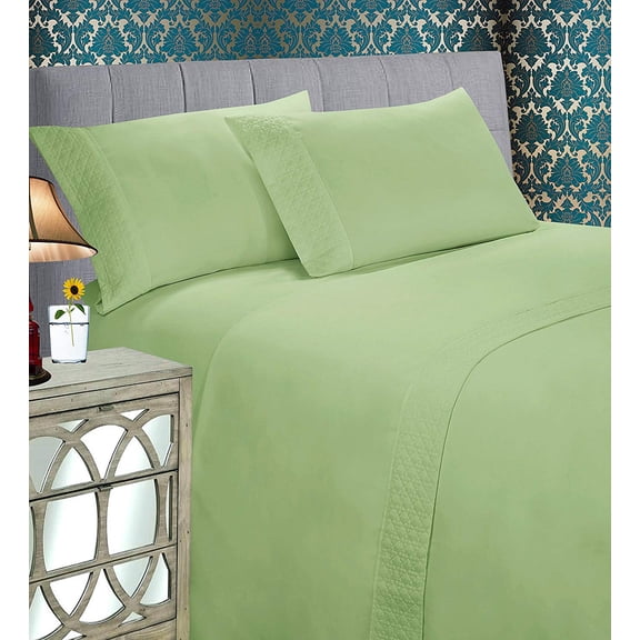 Elegant Comfort 4 Pieces Bed Sheet Set With Flat Fitted and 2 Pillowcases Queen-Sage