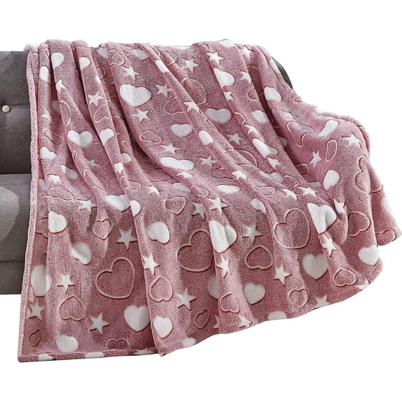Elegant Comfort Glow in the Dark Lightweight Throw Blanket-All Season Decorative Perfect Gift for Kids Throw Blankets, 50 X 60 inches, My Heart and Star