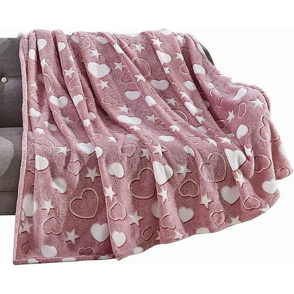 Elegant Comfort Glow in the Dark Lightweight Throw Blanket - Ultra Soft Luminous Blanket - All Season Decorative Perfect Gift for Kids Throw Blankets, 50 X 60 inches, My Heart and Star