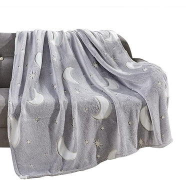 Elegant Comfort Glow in the Dark Lightweight Throw Blanket - Ultra Soft Luminous Blanket - All Season Decorative Perfect Gift for Kids Throw Blankets, 50 X 60 inches, Star Moon