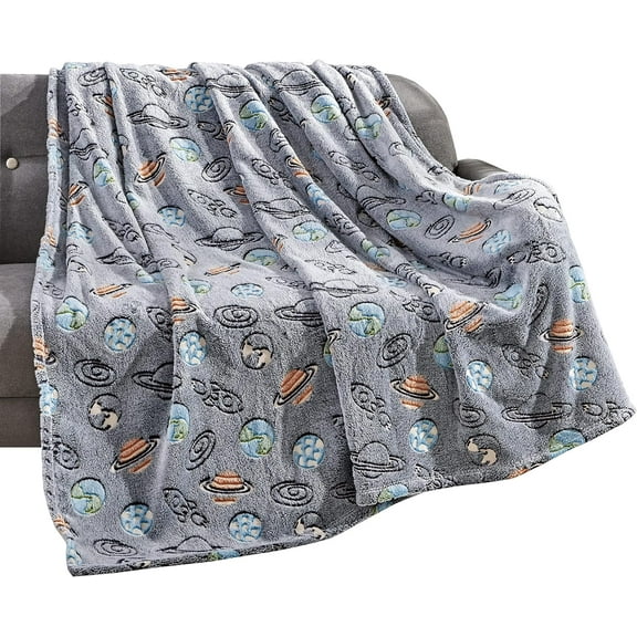 Elegant Comfort Glow in the Dark Lightweight Throw Blanket-All Season Decorative Perfect Gift for Kids Throw Blankets, 50 X 60 inches, Outer Space