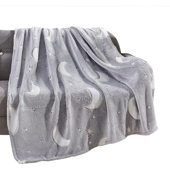 Elegant Comfort Glow in the Dark Lightweight Throw Blanket-All Season Decorative Perfect Gift for Kids Throw Blankets, 50 X 60 inches, Star Moon