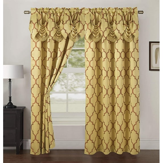 Elegant Comfort Gold Jacquard Look Rod Pocket Curtains, 54” x 84” (Set of 2 Panels)