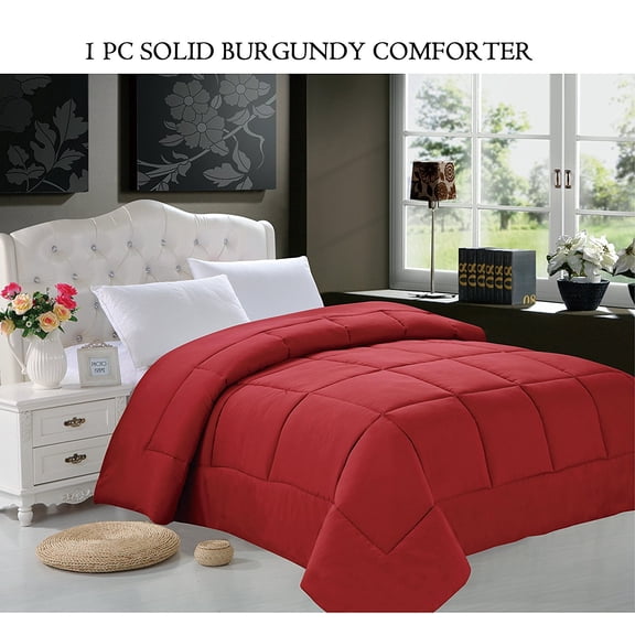 Elegant Comfort Goose Down Alternative 1pc SOLID Burgundy Comforter - Available In A Few Sizes And Colors , Full/Queen, Burgundy