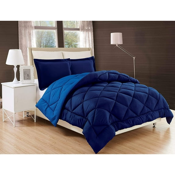 Elegant Comfort ® Goose Down Alternative Reversible 3pc Comforter Set- Available In A Few Sizes And Colors , Full/Queen, Navy/Aqua