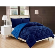 Elegant Comfort   Goose Down Alternative Reversible 3pc Comforter Set- Available In A Few Sizes And Colors , Full/Queen, Navy/Aqua