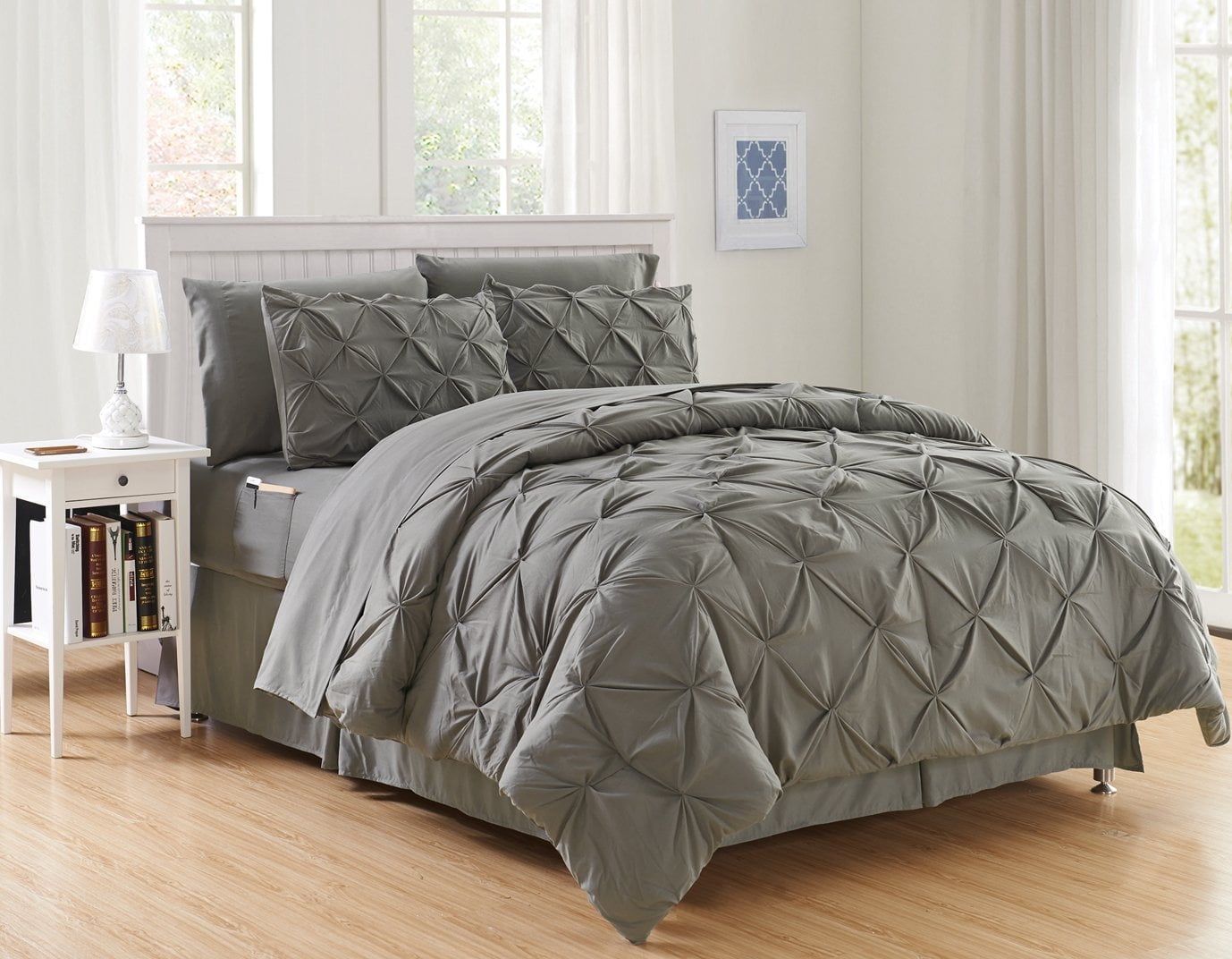 Elegant Comfort Gray 8 Piece Bed in a Bag Comforter Set with Sheets, Full/Queen