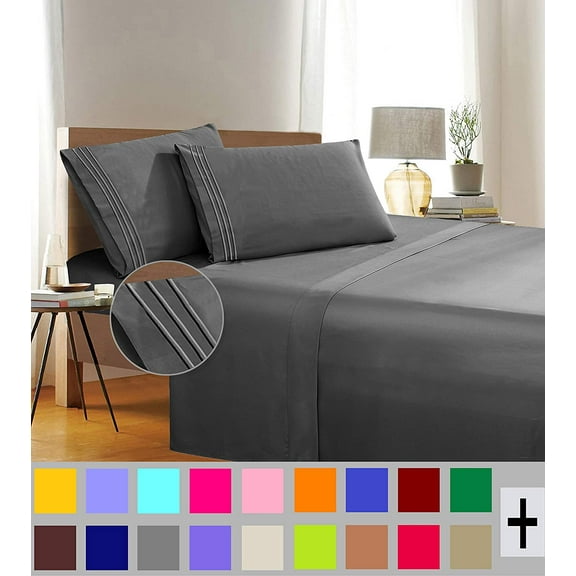 Elegant Comfort Gray Microfiber Flat Sheets King (5 Pieces)