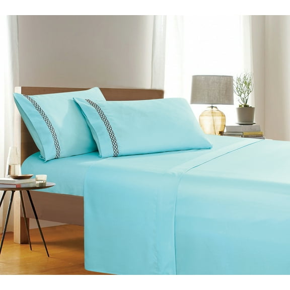 Elegant Comfort Holiday Gift 4 PC Sheet set Bedding Set Full Aqua Blue