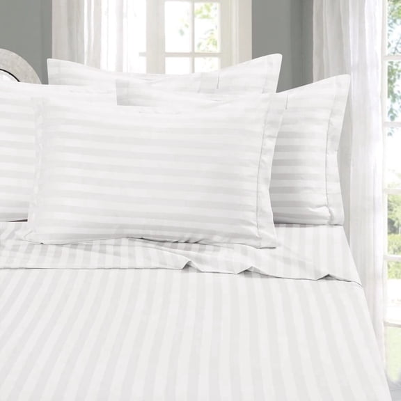 Elegant Comfort 1500 Series Damask Stripe 4-Piece California King Sheet Set, 16" Deep Pocket Cooling Microfiber Bed Sheets, White