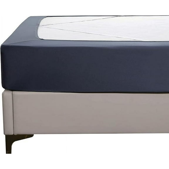 Elegant Comfort Jersey Knit Box Spring Cover - Wrinkle-Free, 4-Way Elastic Fit Bed Skirt Alternative, Queen, Navy Blue