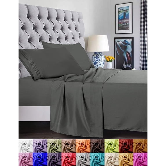 Elegant Comfort 1500 Series 4-Piece King Sheet Set, Deep Pocket Cooling Microfiber Bed Sheets, Gray