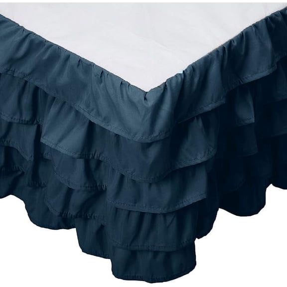 Elegant Comfort Leila Collection Multi-Ruffle Bed Skirt - 1500 Thread Count, Easy Fit Dust Ruffle, 15-Inch Drop, Wrinkle and Stain Resistant, King, Midnight Blue