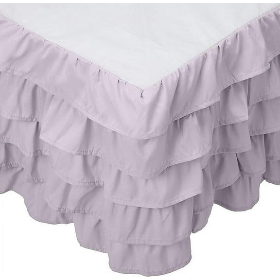 Elegant Comfort Leila Collection Multi-Ruffle Bed Skirt, 1500 Thread Count Egyptian Quality, Easy Fit Dust Ruffle, 15 inch Drop, Wrinkle and Stain Resistant, MultiRuffle, Full, Floral Lilac