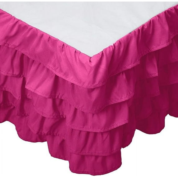 Elegant Comfort Leila Collection Multi-Ruffle Bed Skirt, 1500 Thread Count, Easy Fit Dust Ruffle, 15 inch Drop, Wrinkle and Stain Resistant, MultiRuffle, King, Hot Pink