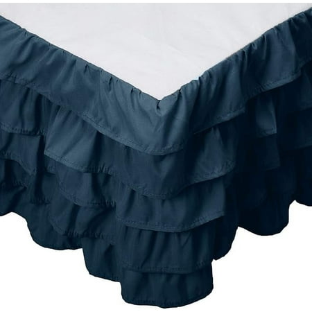Elegant Comfort Leila Collection Multi-Ruffle Bed Skirt, 1500 Thread Count Egyptian Quality, Easy Fit Dust Ruffle, 15 inch Drop, Wrinkle and Stain Resistant, MultiRuffle, Queen, Midnight Blue